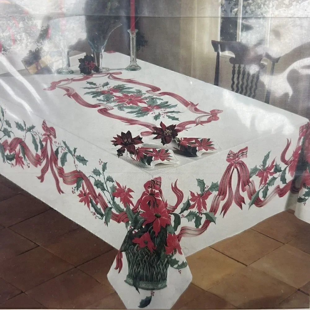 Bardwil Linens Poinsettia Basket Christmas Holiday 70